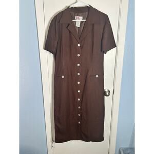 Vintage R&K Originals Dress Size 12 Brown Linen Tradwife Floral Button Skater